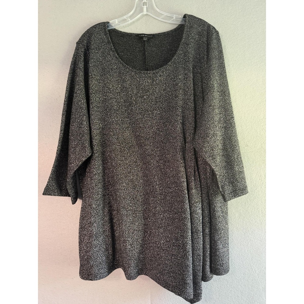 Lane Bryant Blouse Womens 26/28 Gray Glitter Metallic Scoop Neck Tunic Top